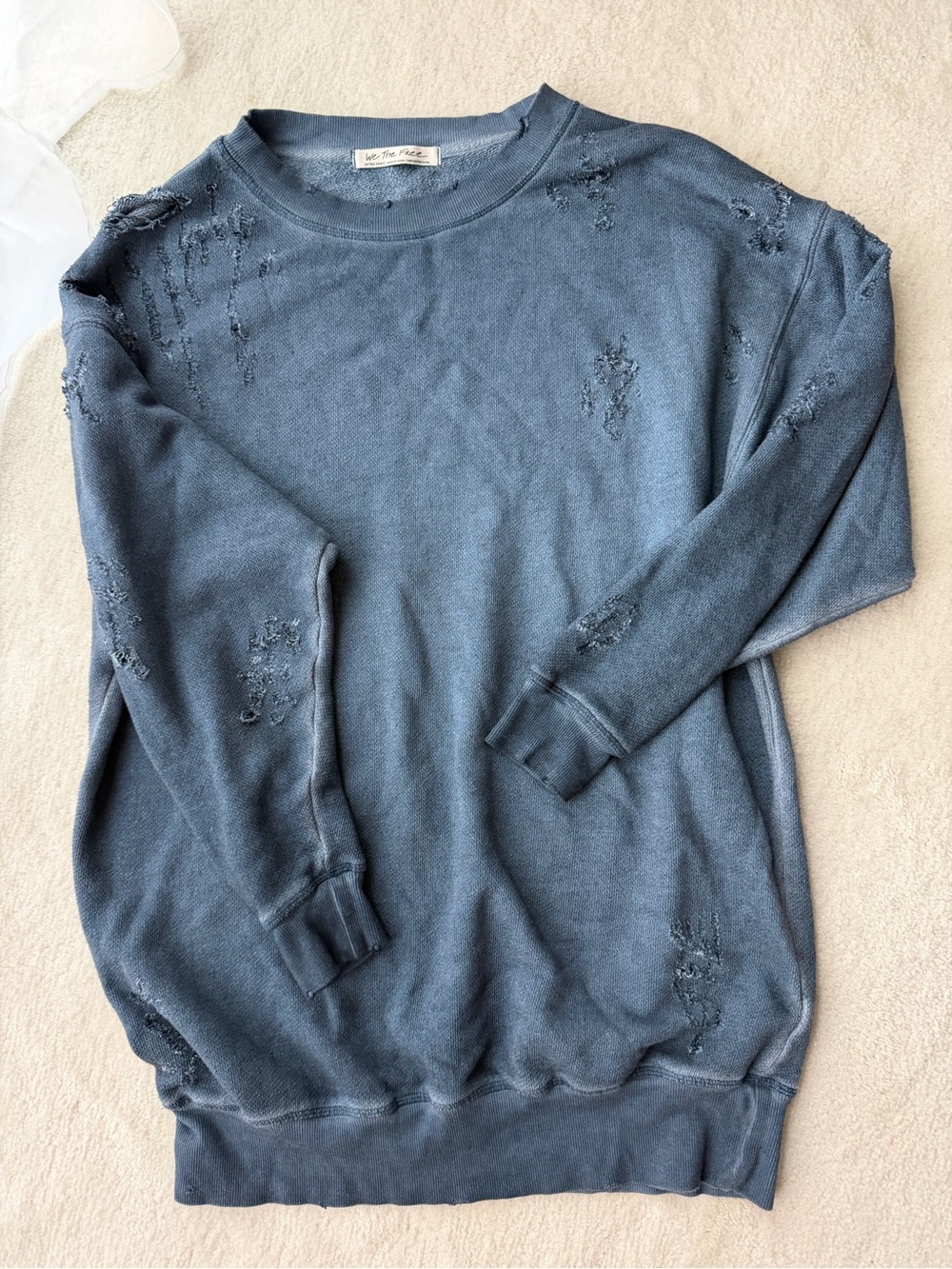We The Free Ripped Distressed Slate Blue Oversized Tunic Sweater